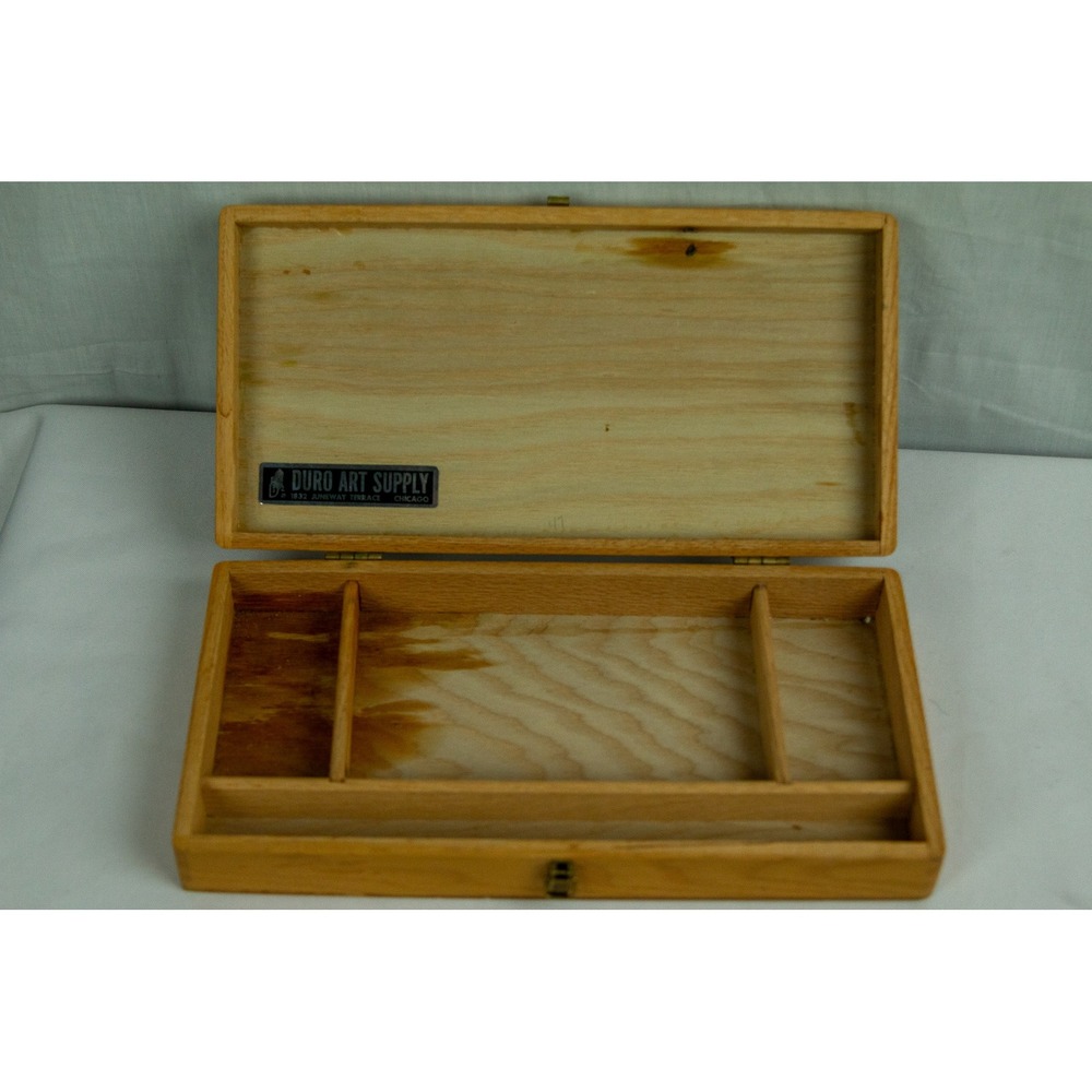 Vintage Duro Art Supply Chicago Wooden Artist Box Divided Storage Case Natural - Picture 3 of 8